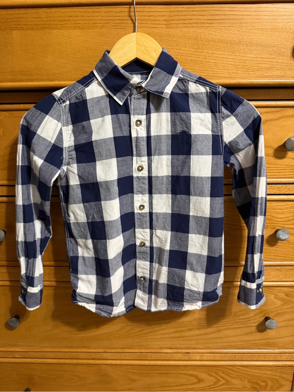 Tommy Bahama Kids Shirt Boys 7/8 Button Down Blue & White Checkered 100% Cotton